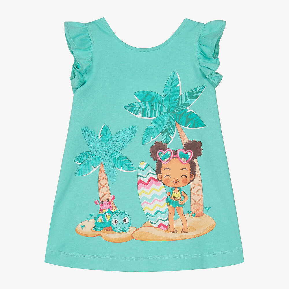 Mayoral - Girls Green Cotton Beach Print Dress | Childrensalon