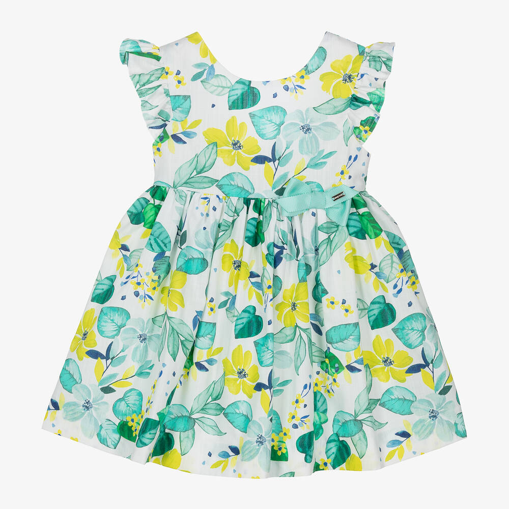 Mayoral - Girls Green Cotton Floral Print Dress | Childrensalon