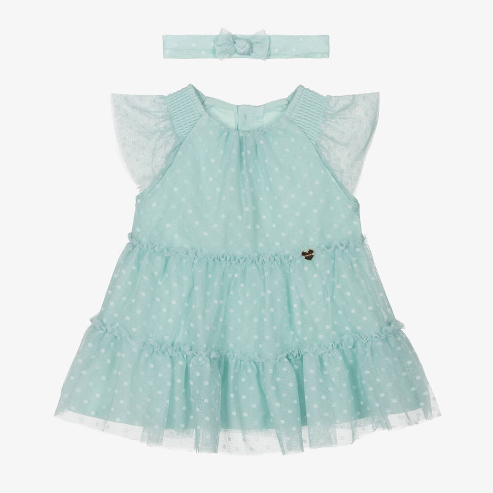 Mayoral - Girls Green Cotton & Tulle Dress Set | Childrensalon