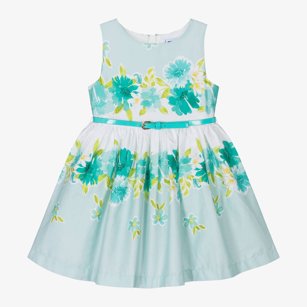 Mayoral - Girls Green Floral Print Cotton Dress | Childrensalon