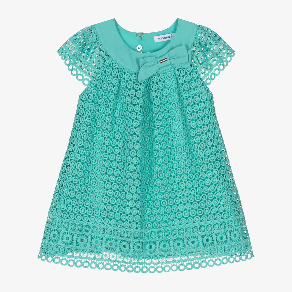 Shop Mayoral Girls Green Guipure Lace Dress