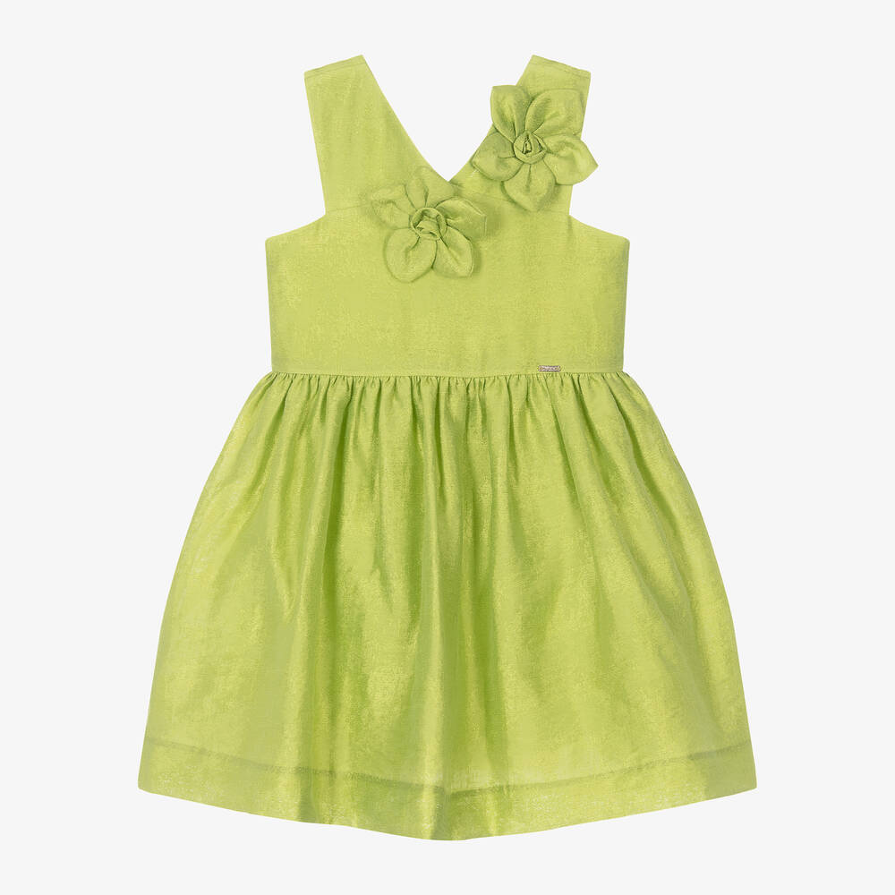 Mayoral - Girls Green Linen Flower Dress | Childrensalon