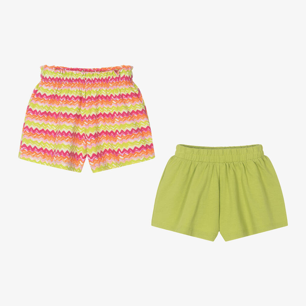Mayoral - Girls Green & Pink Cotton Shorts (2 pack) | Childrensalon