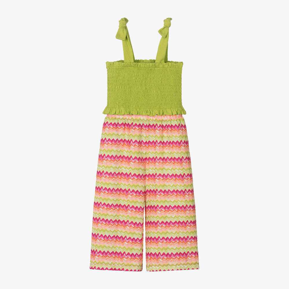 Mayoral - Girls Green & Pink Cotton Trouser Set | Childrensalon