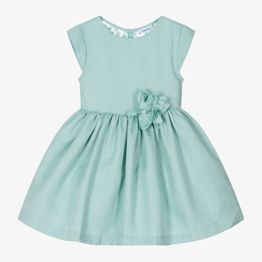 Mayoral Kids' Girls Green Shimmer Flower Dress