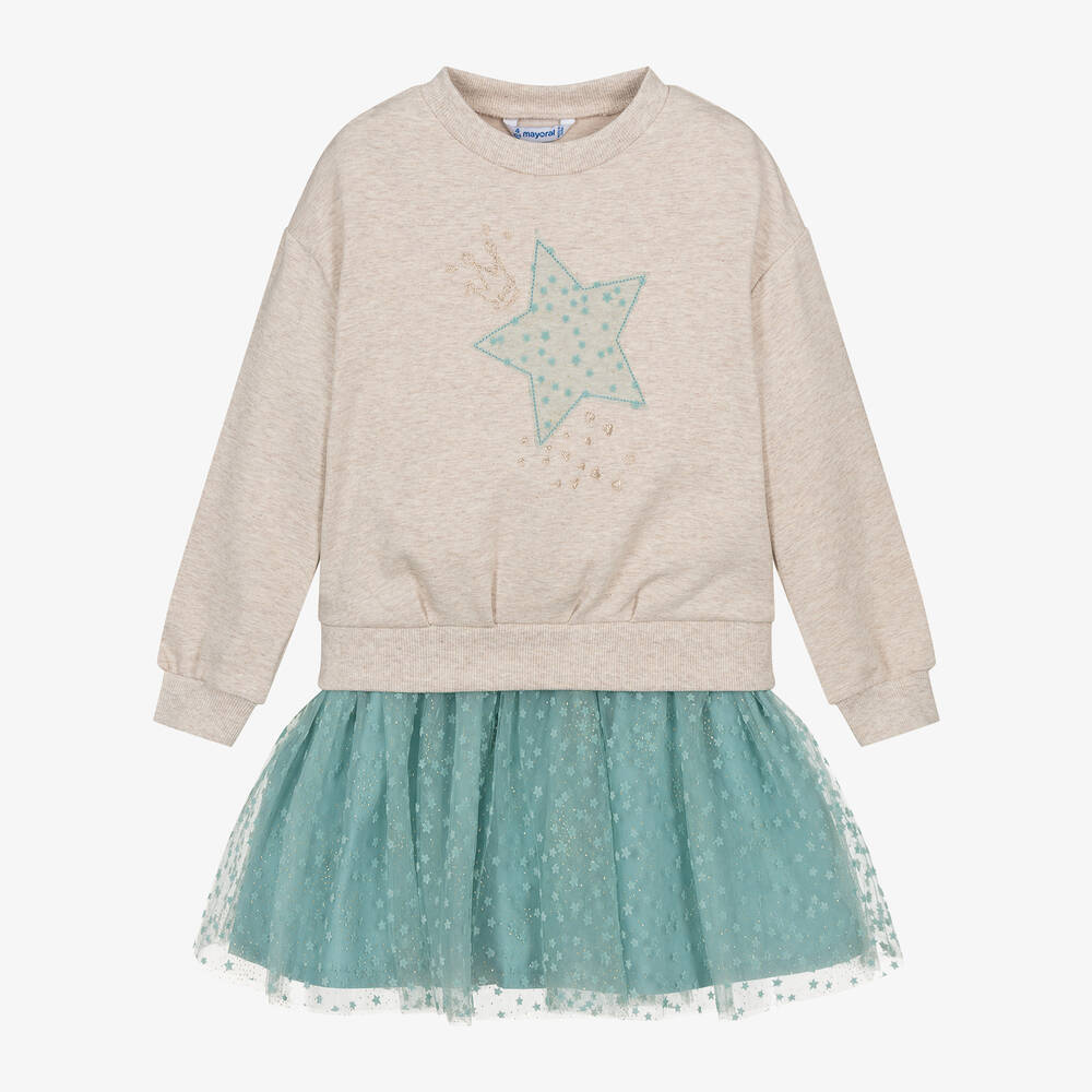 Mayoral - Girls Green Star Tulle Skirt Set | Childrensalon