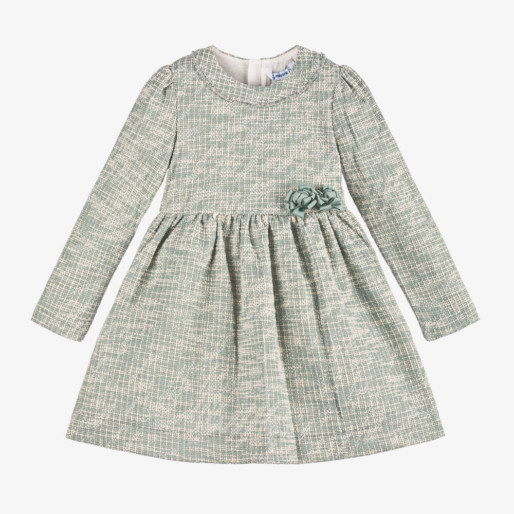 Mayoral - Girls Green Tweed Jersey Dress | Childrensalon