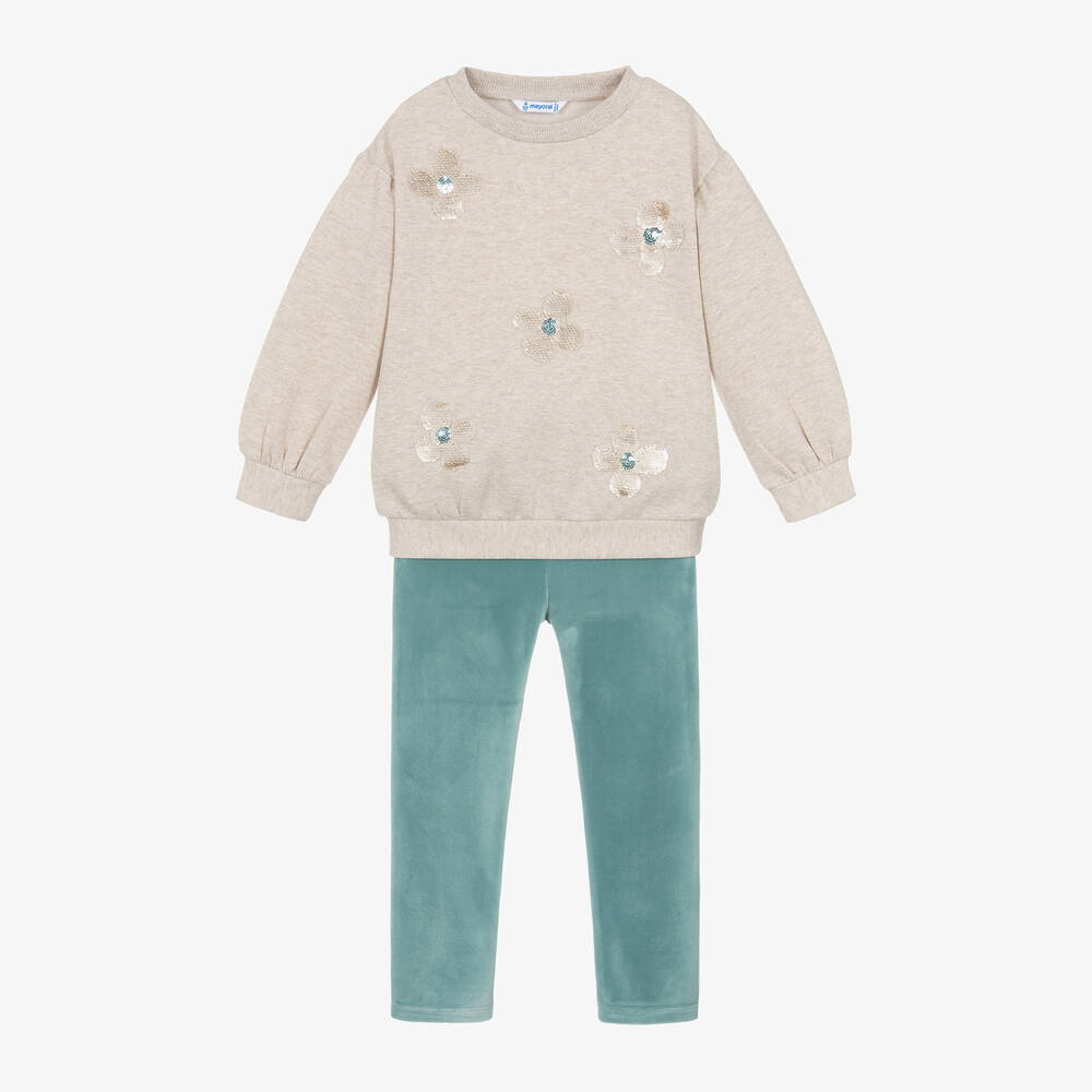 Mayoral - Girls Green Velour Leggings Set | Childrensalon