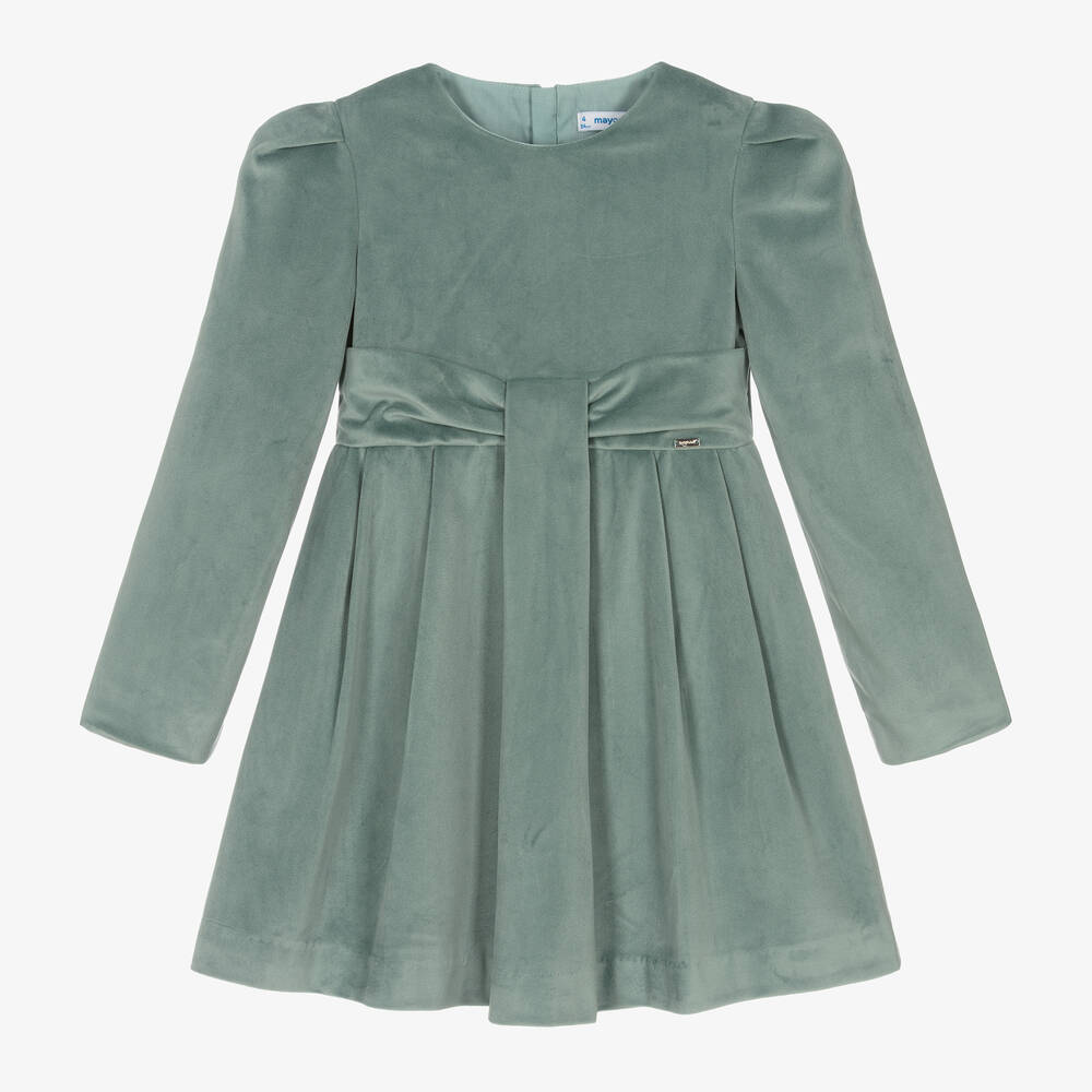 Mayoral - Girls Green Velvet Dress | Childrensalon