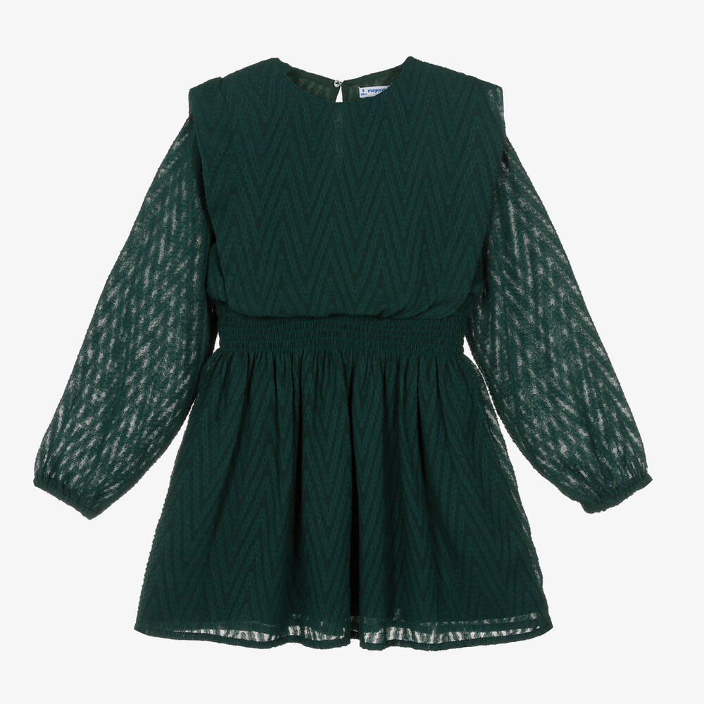 Mayoral - Girls Green Zigzag Chiffon Dress | Childrensalon