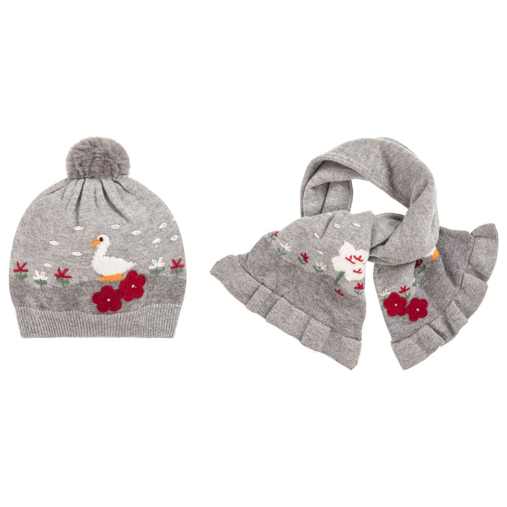 Mayoral Babies' Girls Grey Cotton Knit Hat Set In Grey