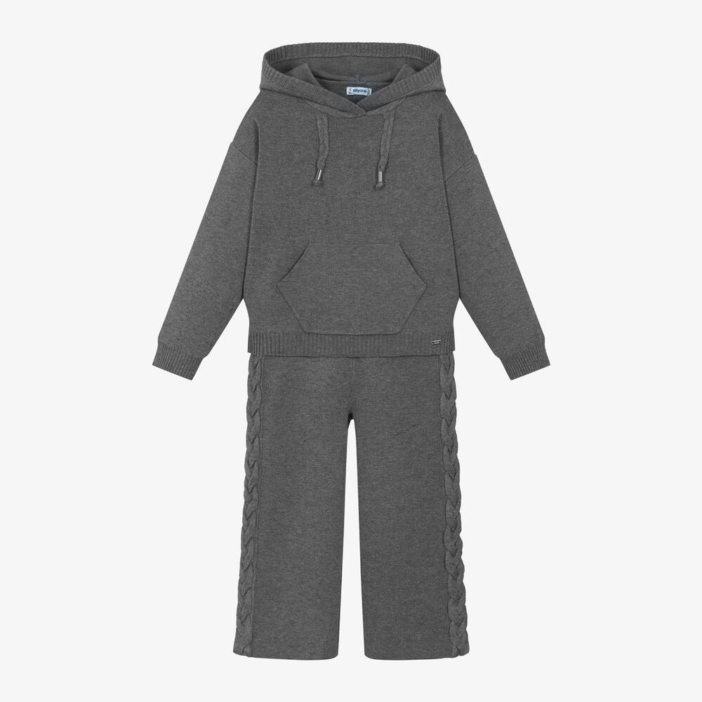 Mayoral - Girls Grey Knitted Trouser Set | Childrensalon