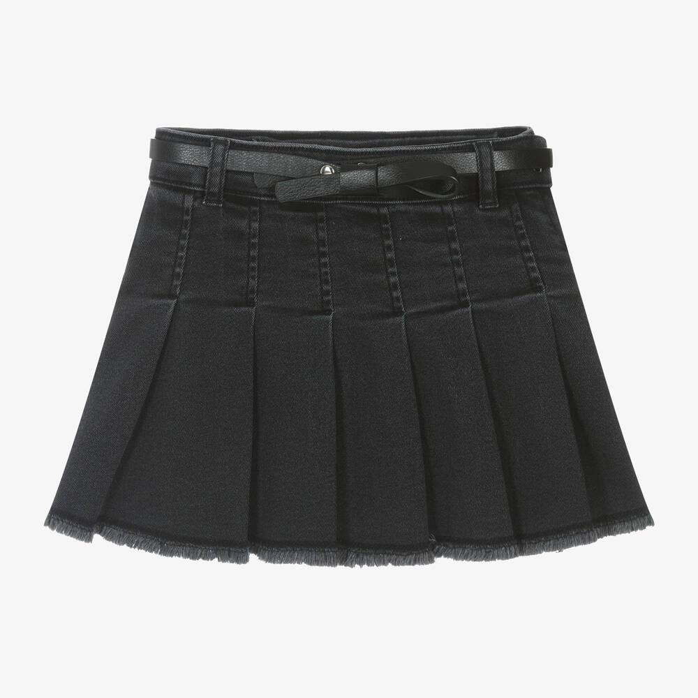 Mayoral - Girls Grey Pleated Denim Skirt | Childrensalon