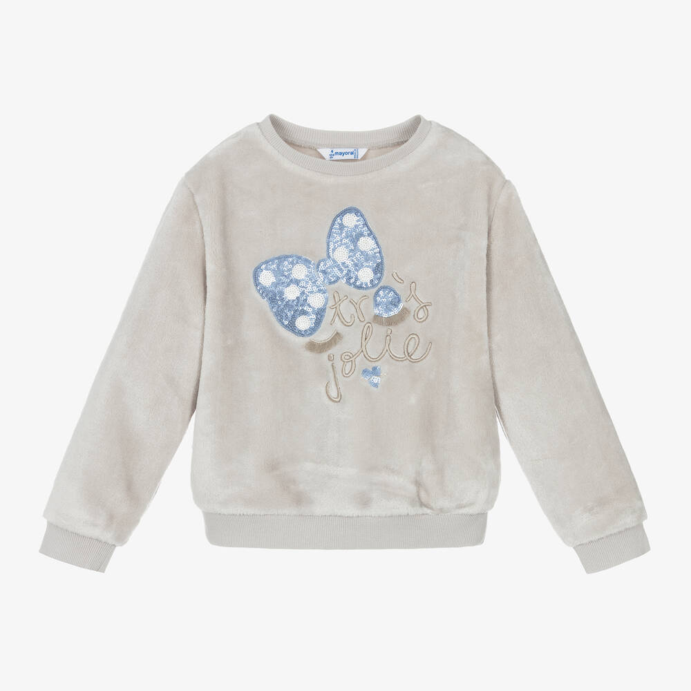 Mayoral - Girls Grey Plush Sweatshirt  | Childrensalon