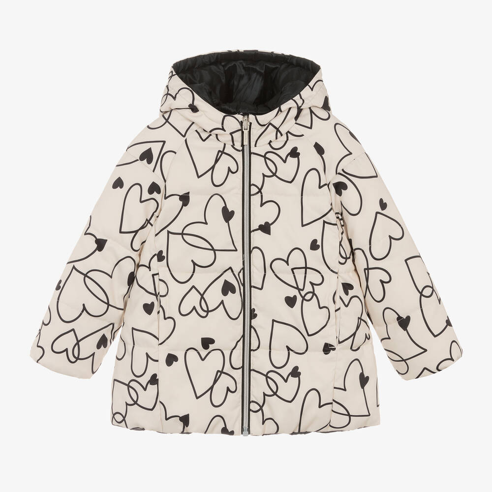 Mayoral - Girls Ivory & Black Heart Reversible Jacket | Childrensalon