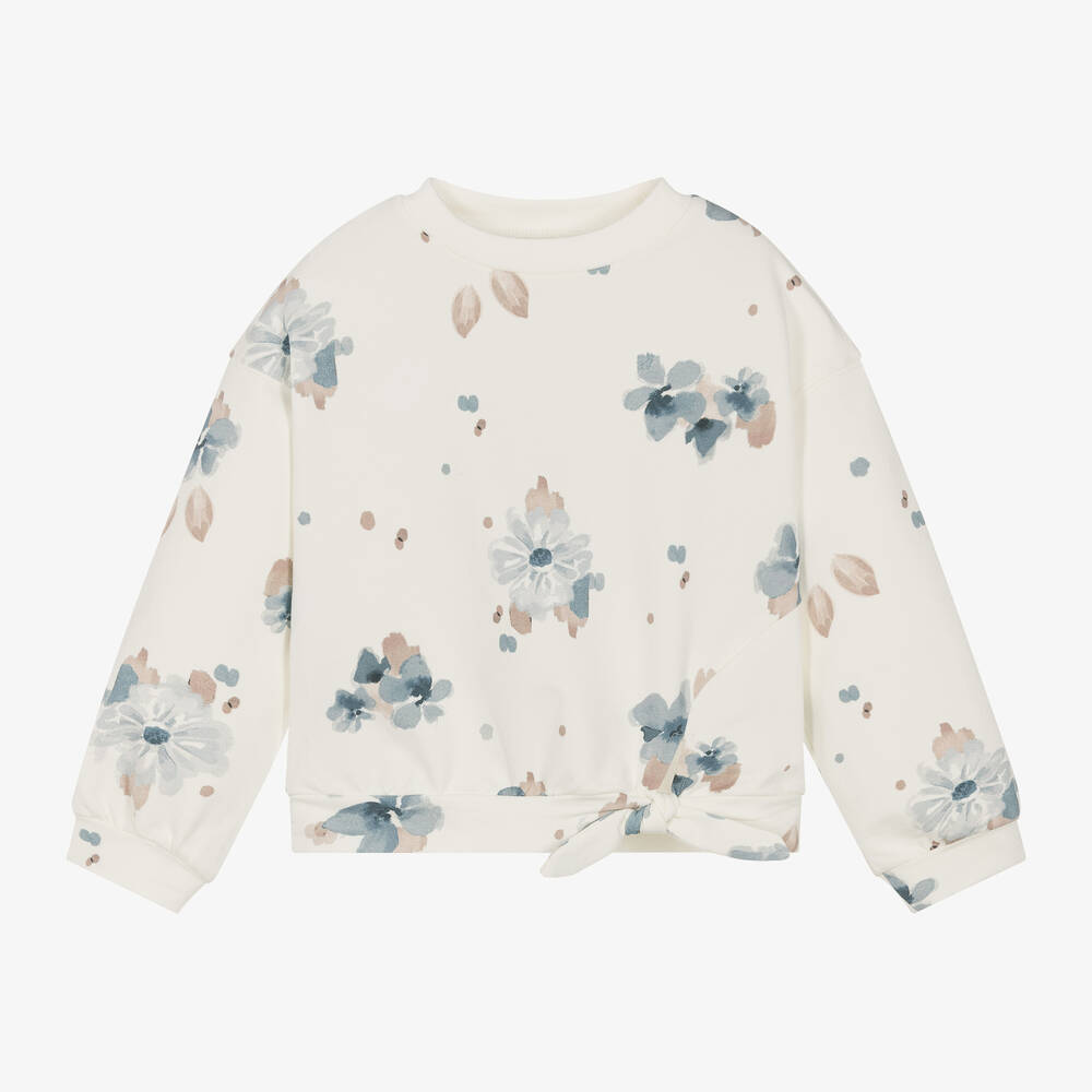 Mayoral - Girls Ivory & Blue Floral Cotton Sweatshirt | Childrensalon