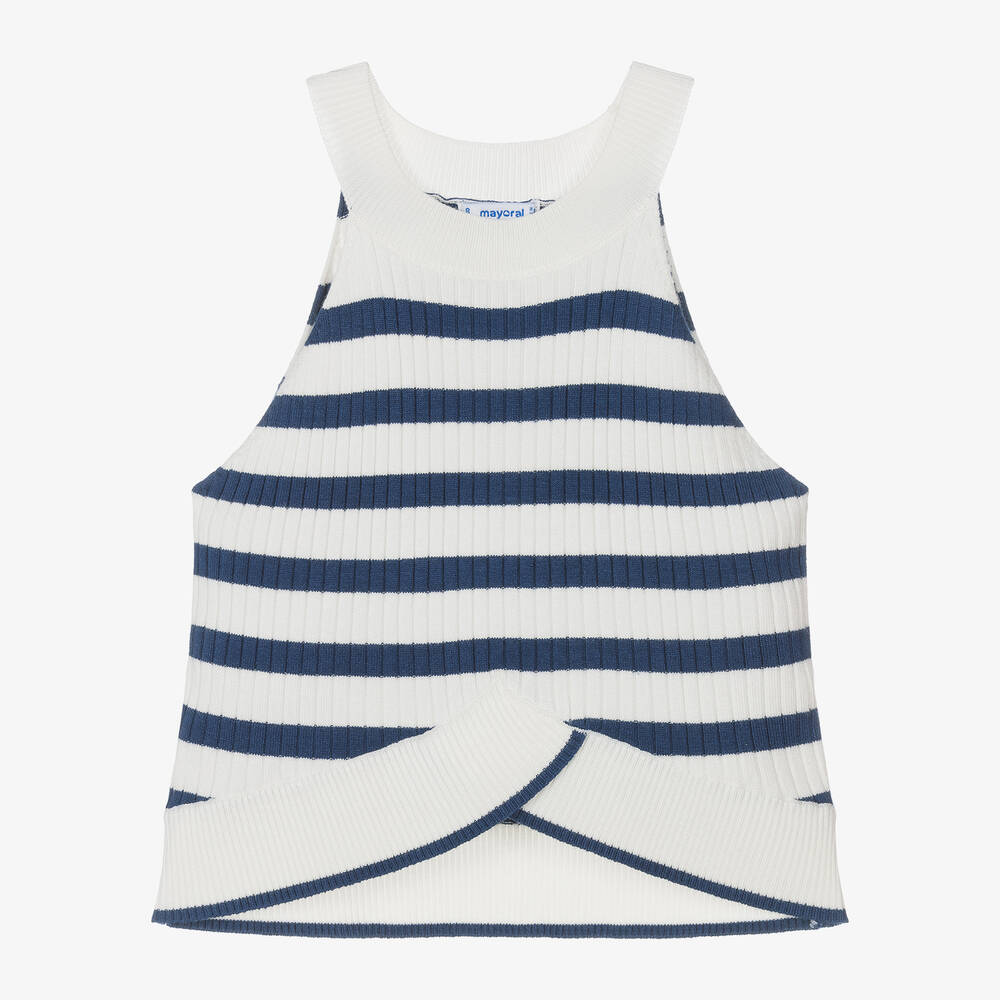 Mayoral - Girls Ivory & Blue Striped Knit Top | Childrensalon