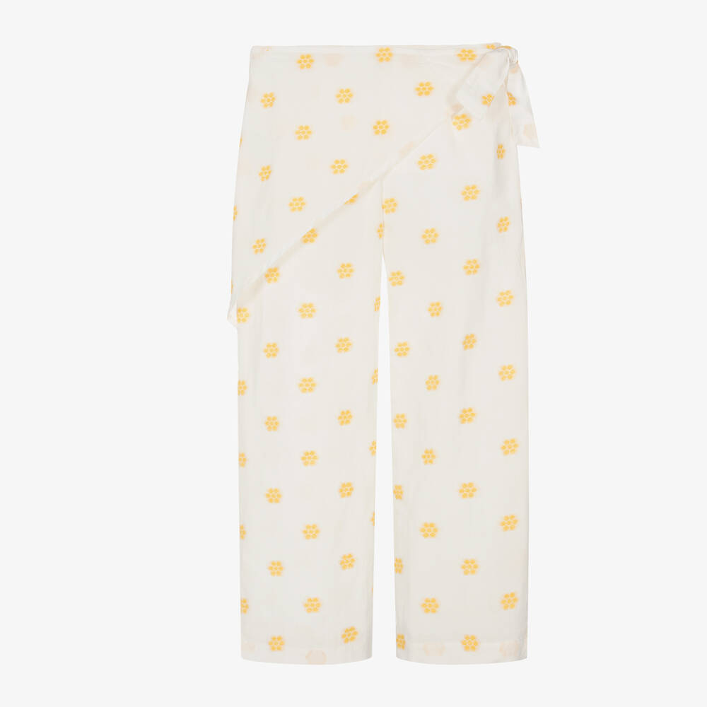 Mayoral - Girls Ivory Cotton Floral Trousers | Childrensalon