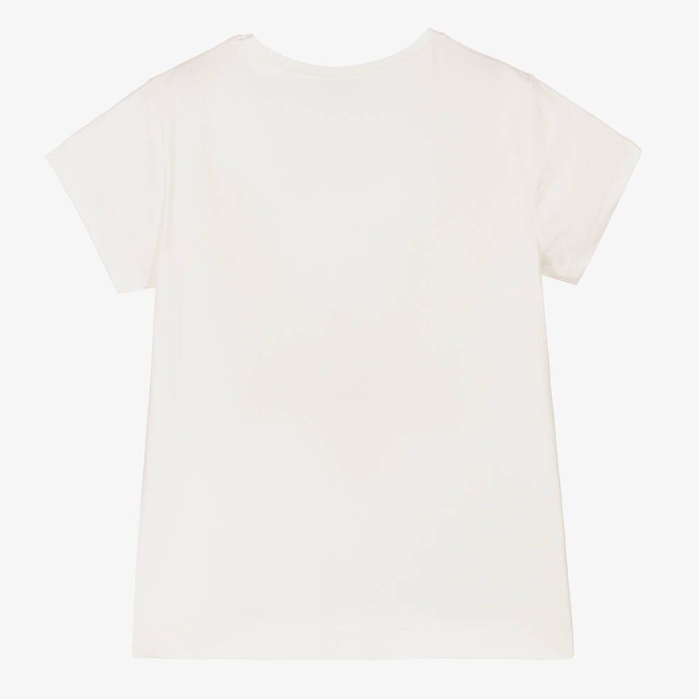 Mayoral - Girls Ivory Cotton Flowers T-Shirt | Childrensalon