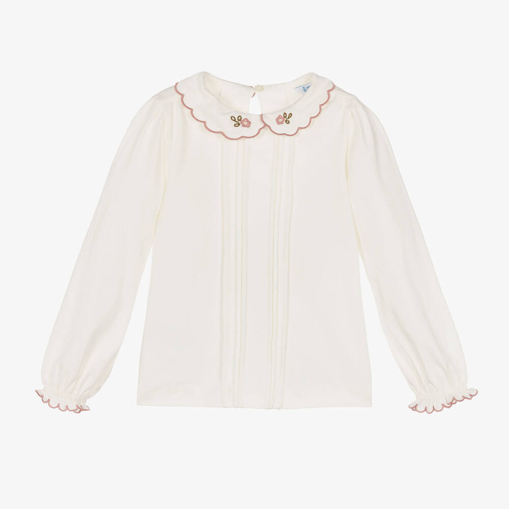 Mayoral - Girls Ivory Cotton Jersey Blouse | Childrensalon