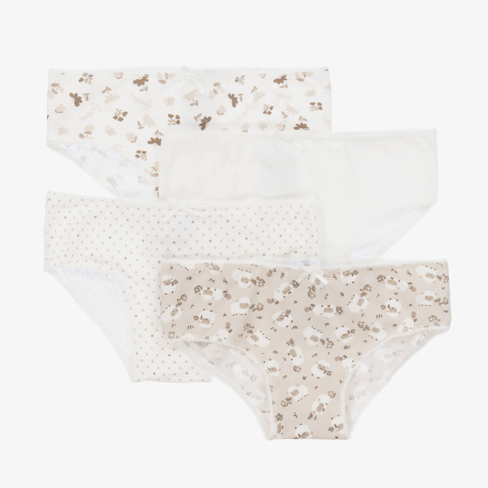 Mayoral - Girls Ivory Cotton Knickers (4 Pack) | Childrensalon