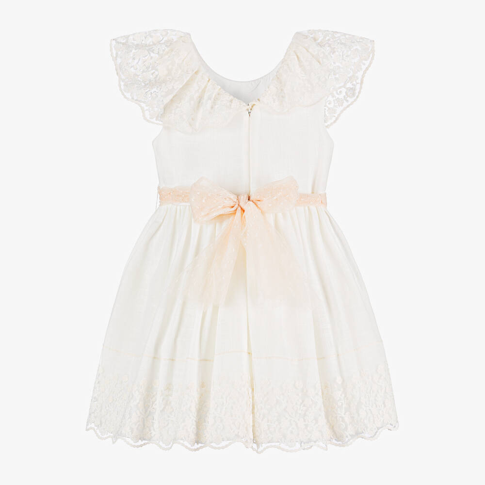 Mayoral - Girls Ivory Cotton & Lace Dress | Childrensalon