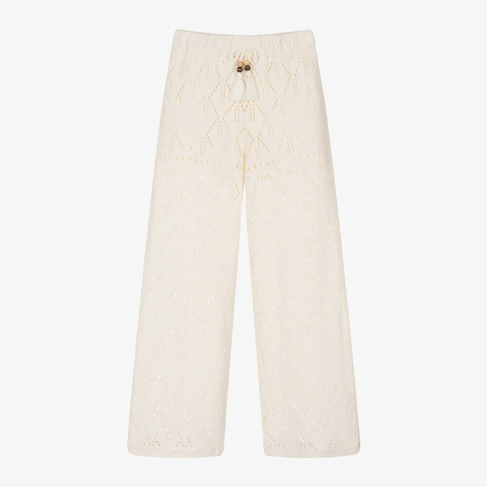 Mayoral Kids' Girls Ivory Cotton Trousers