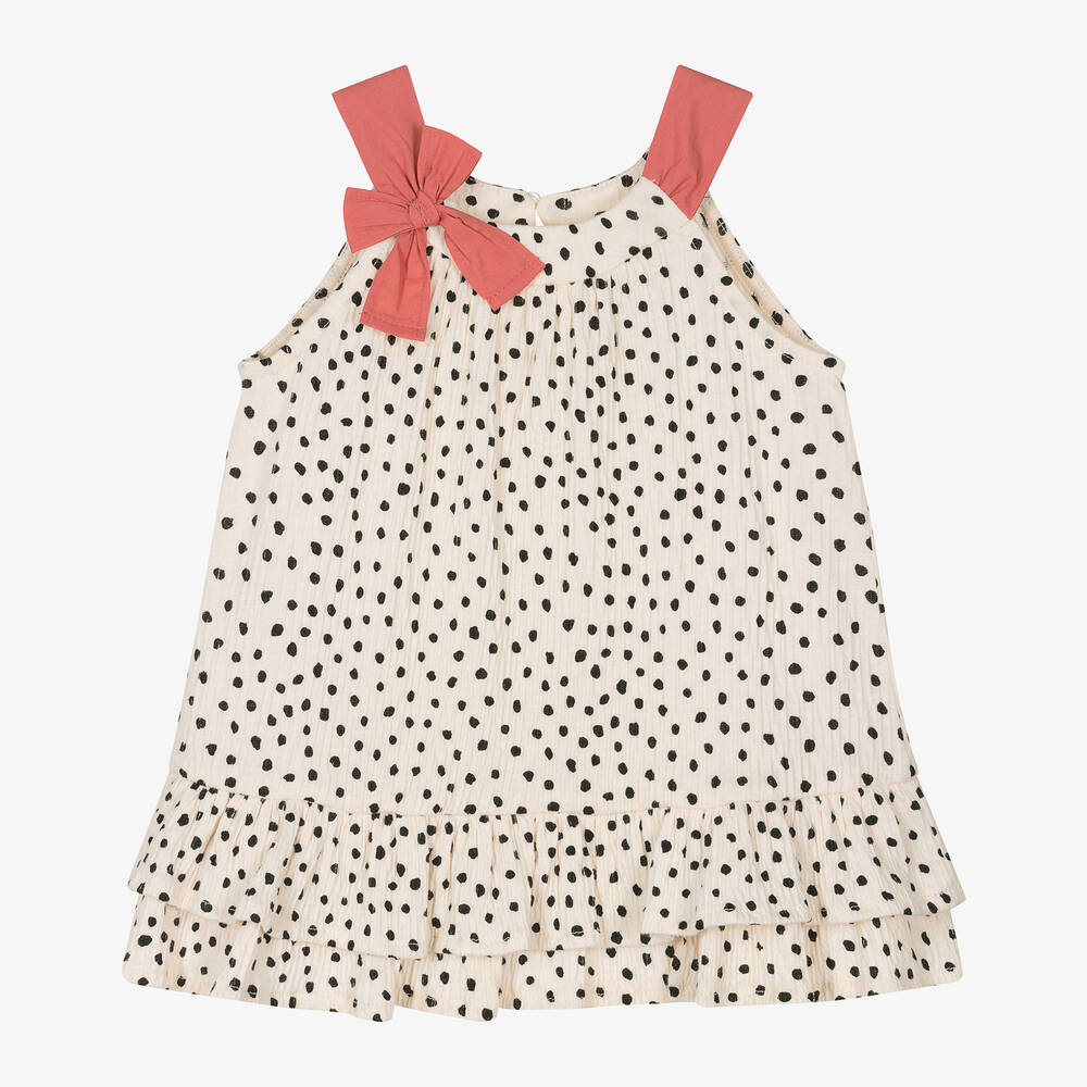 Shop Mayoral Girls Ivory Dot Print Cotton Dress