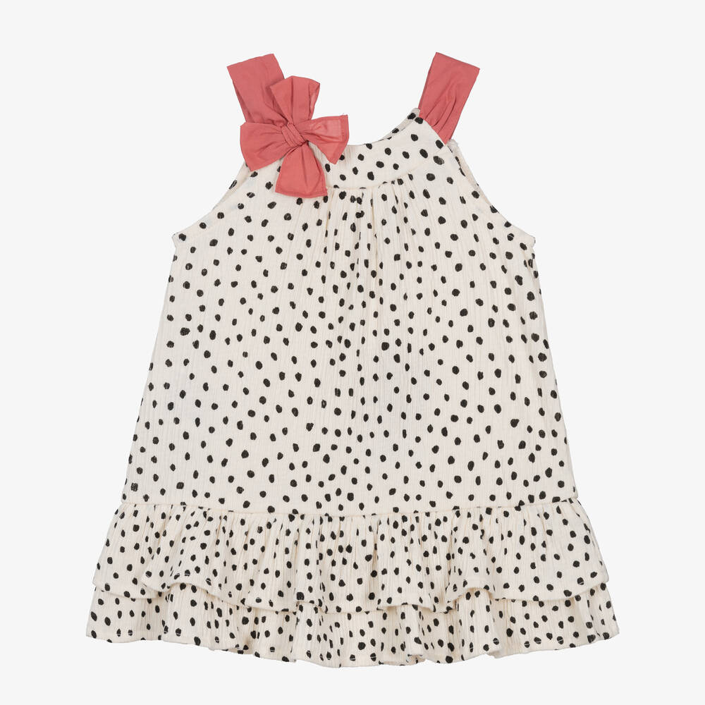 Mayoral - Girls Ivory Dot Print Cotton Dress | Childrensalon