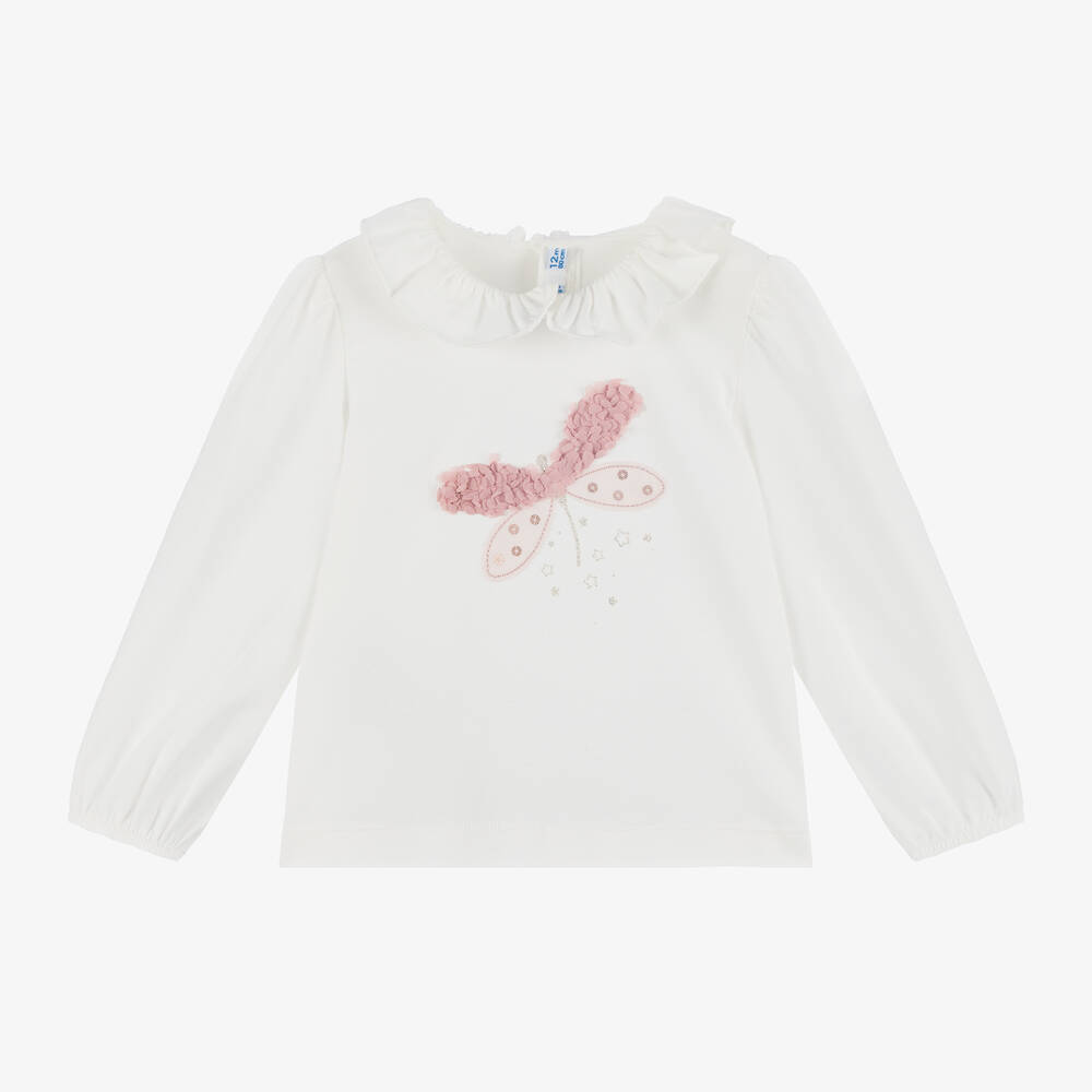 Mayoral - Girls Ivory Dragonfly Cotton Top | Childrensalon