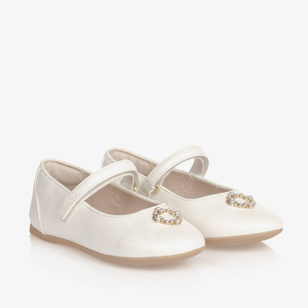 Mayoral Kids' Girls Ivory Faux Leather Pumps
