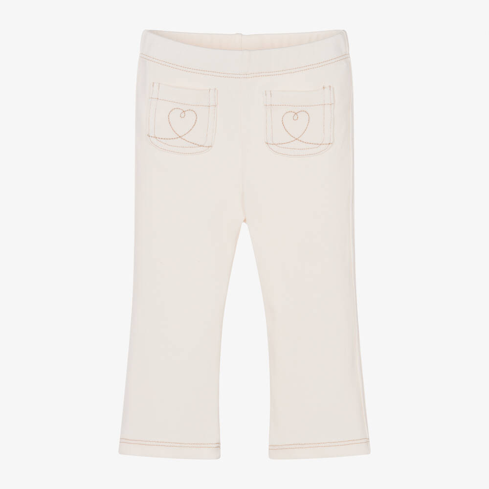 Mayoral Babies' Girls Ivory Flared Cotton Heart Jeggings In Beige