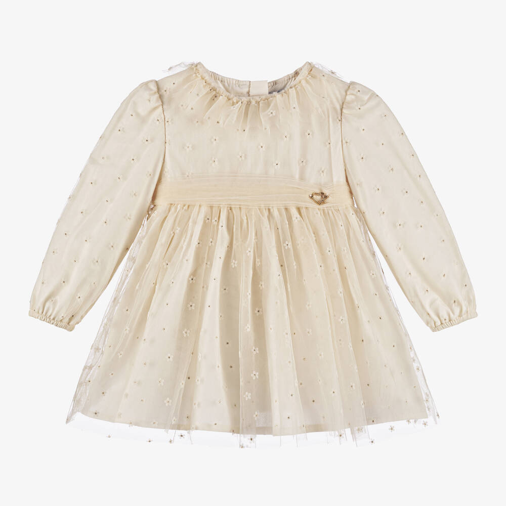 Mayoral - Girls Ivory Floral Tulle Dress | Childrensalon