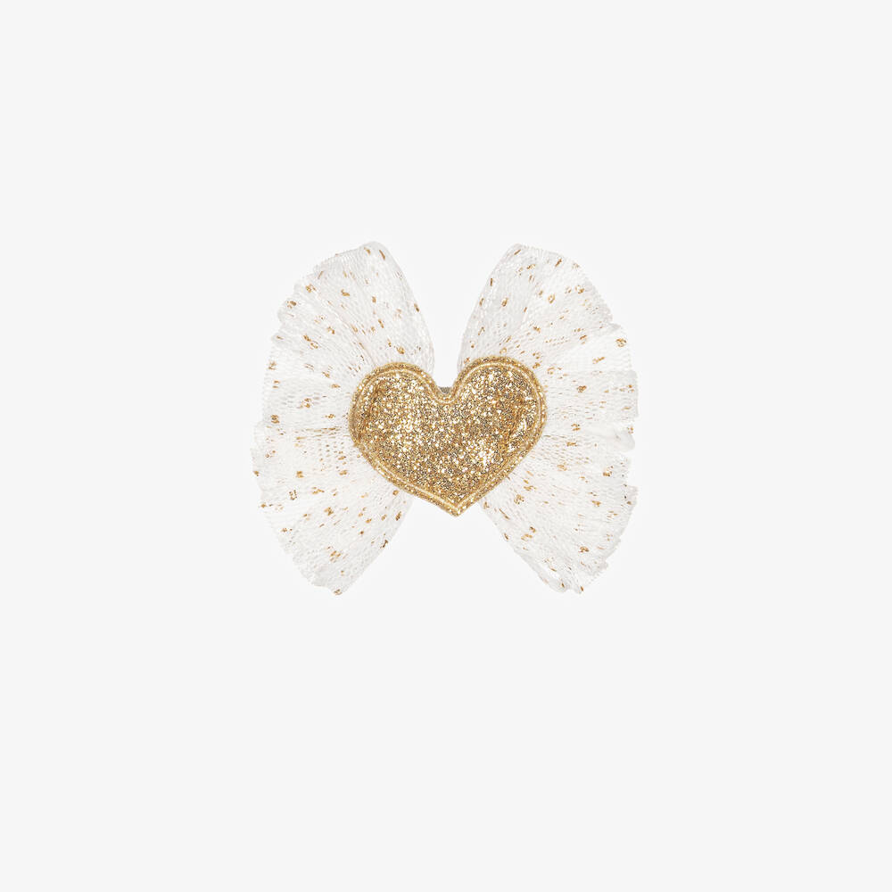 Mayoral - Girls Ivory & Gold Heart Hair Clip (6cm) | Childrensalon