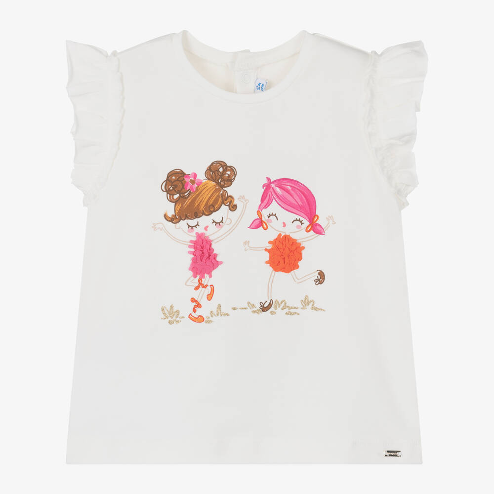 Mayoral - Girls Ivory Graphic Print Cotton T-Shirt | Childrensalon