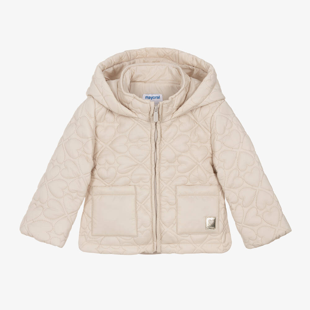 Mayoral - Girls Ivory Hearts Quilted Jacket | Childrensalon