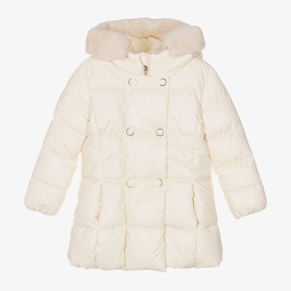 Mayoral - Girls Ivory Hooded Puffer Coat | Childrensalon