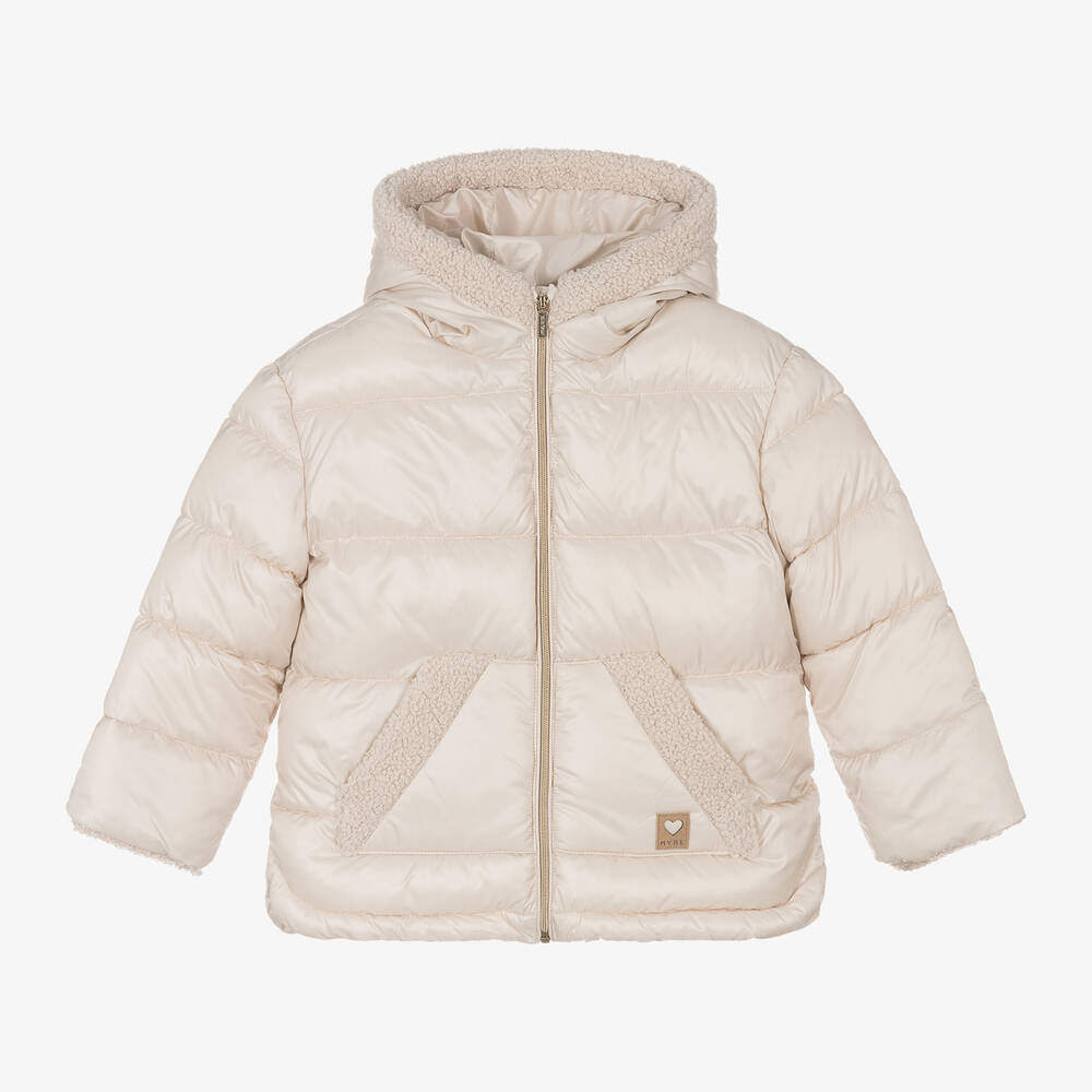 Mayoral - Girls Ivory Hooded Puffer Coat | Childrensalon