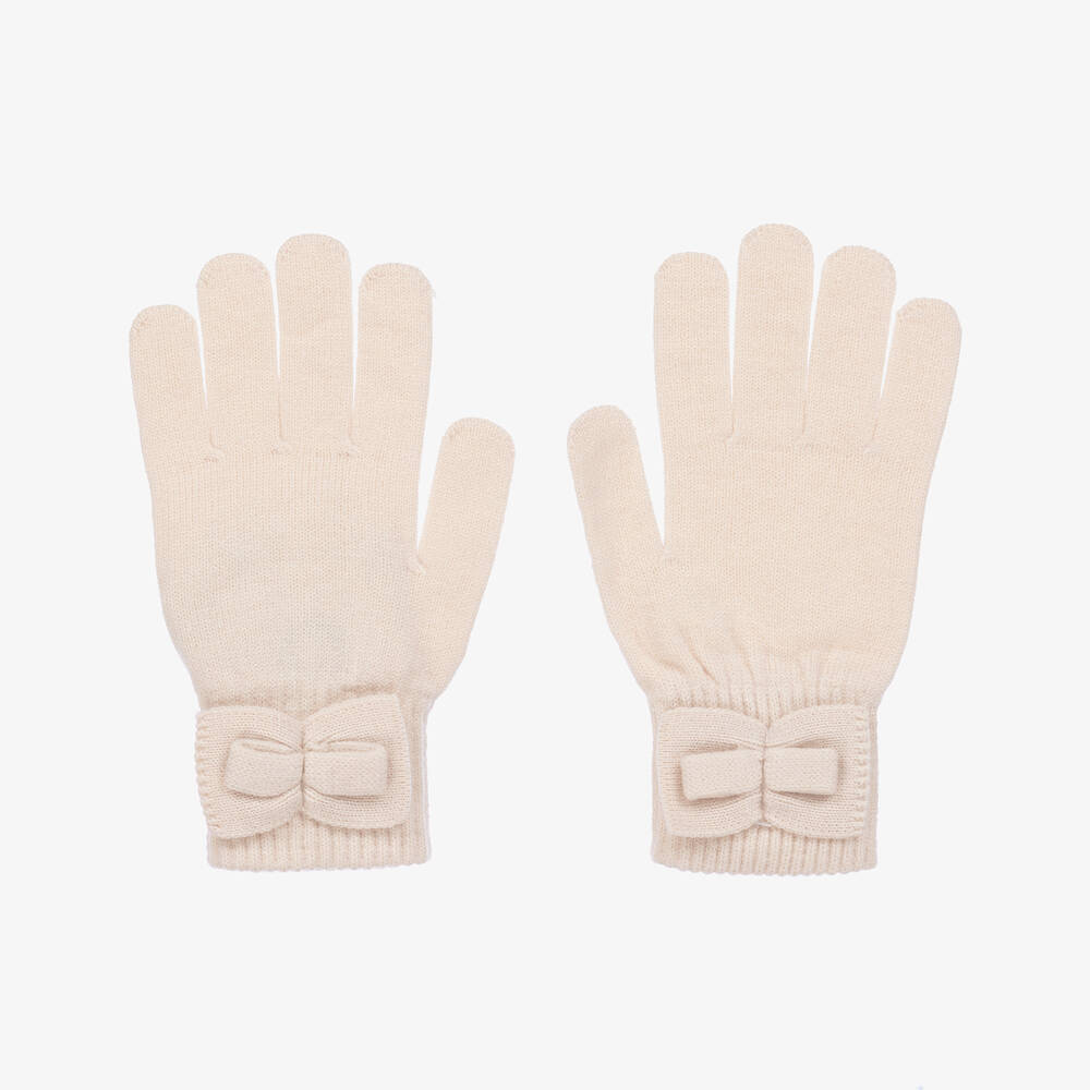 Mayoral - Girls Ivory Knitted Bow Gloves  | Childrensalon