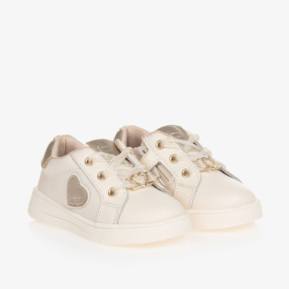 Mayoral - Girls Ivory Leather Trainers | Childrensalon