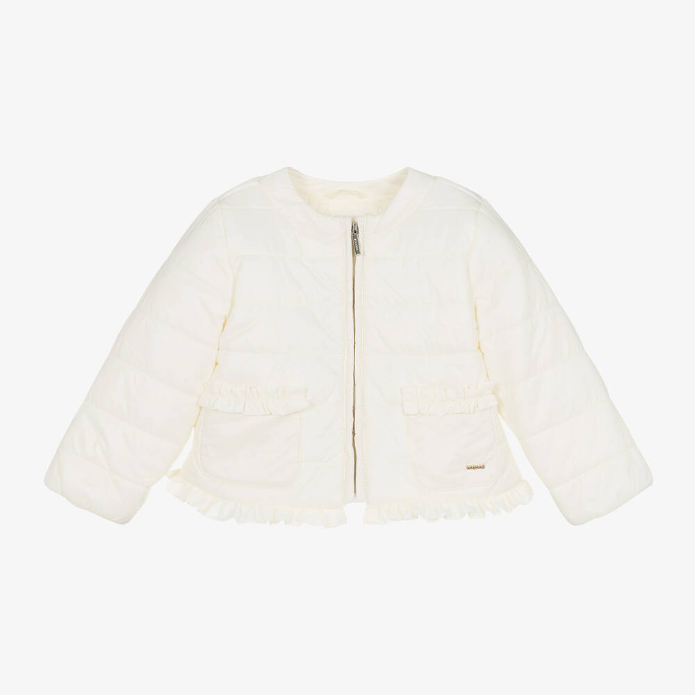 Shop Mayoral Girls Ivory Pocket Puffer Jacket