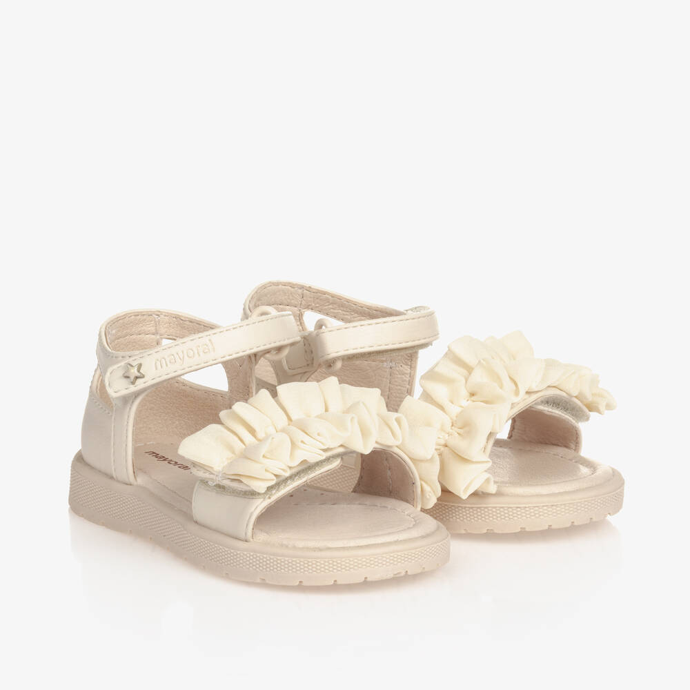 Mayoral Babies' Girls Ivory Ruffled Faux Leather Sandals