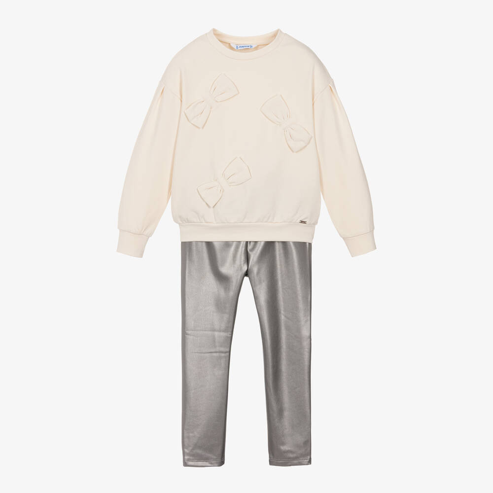 Mayoral - Girls Ivory & Silver Leggings Set | Childrensalon