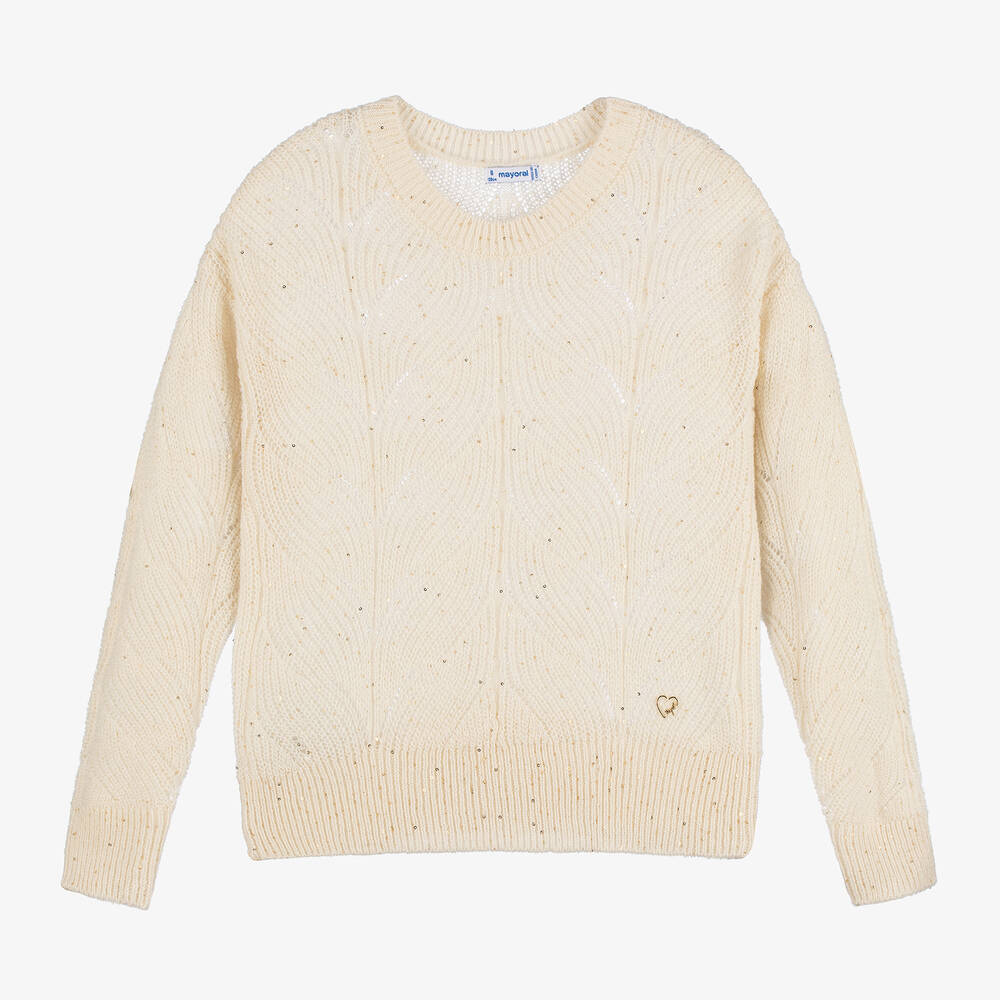 Mayoral - Girls Ivory Sparkle Knit Sweater | Childrensalon