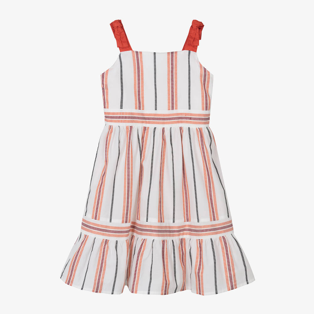 Mayoral - Girls Ivory Striped Cotton Dress | Childrensalon