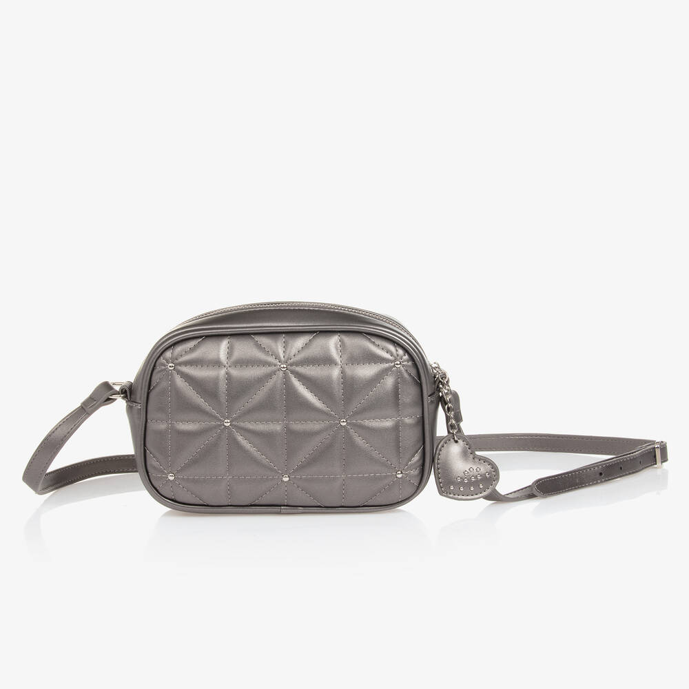 Mayoral - Girls Metallic Grey Quilted Handbag (21cm) | Childrensalon