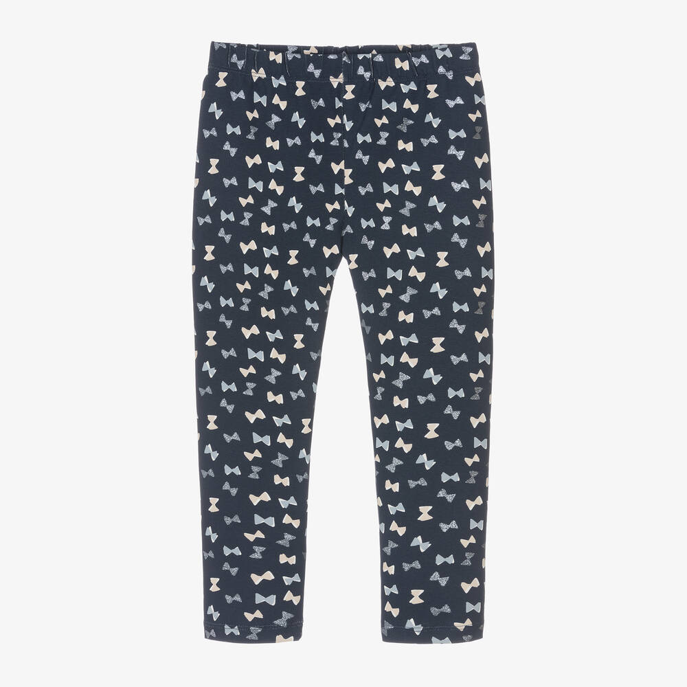 Mayoral - Girls Navy Blue Cotton Bow Leggings | Childrensalon