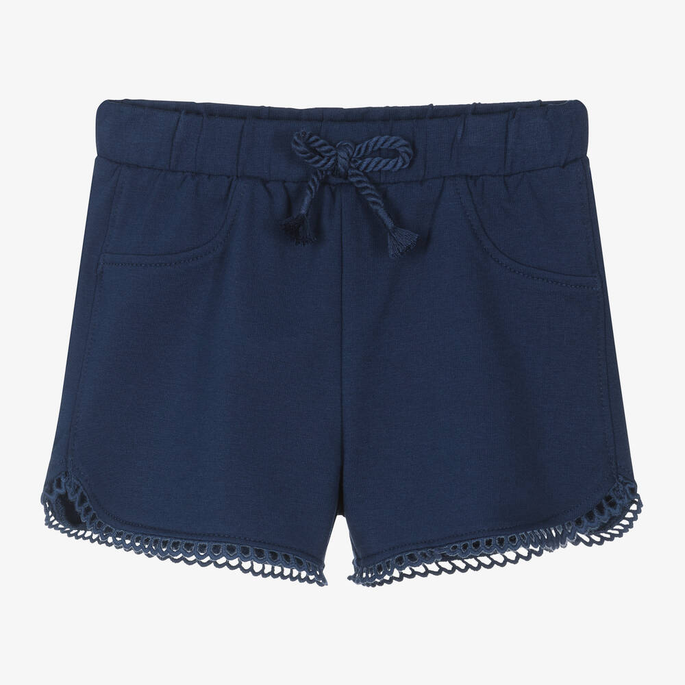 Shop Mayoral Girls Navy Blue Cotton Jersey Shorts
