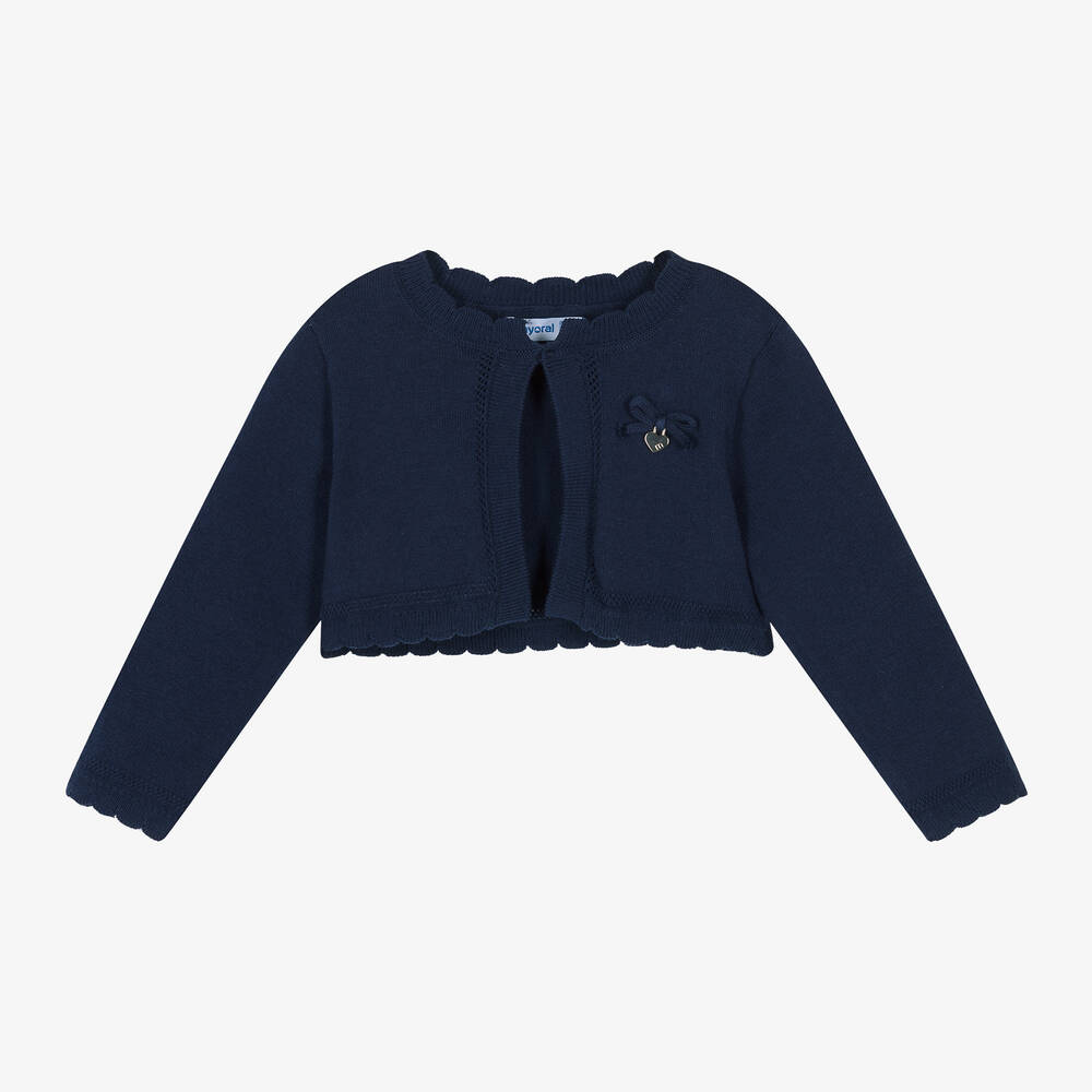 Mayoral - Girls Navy Blue Cotton Knit Cardigan | Childrensalon