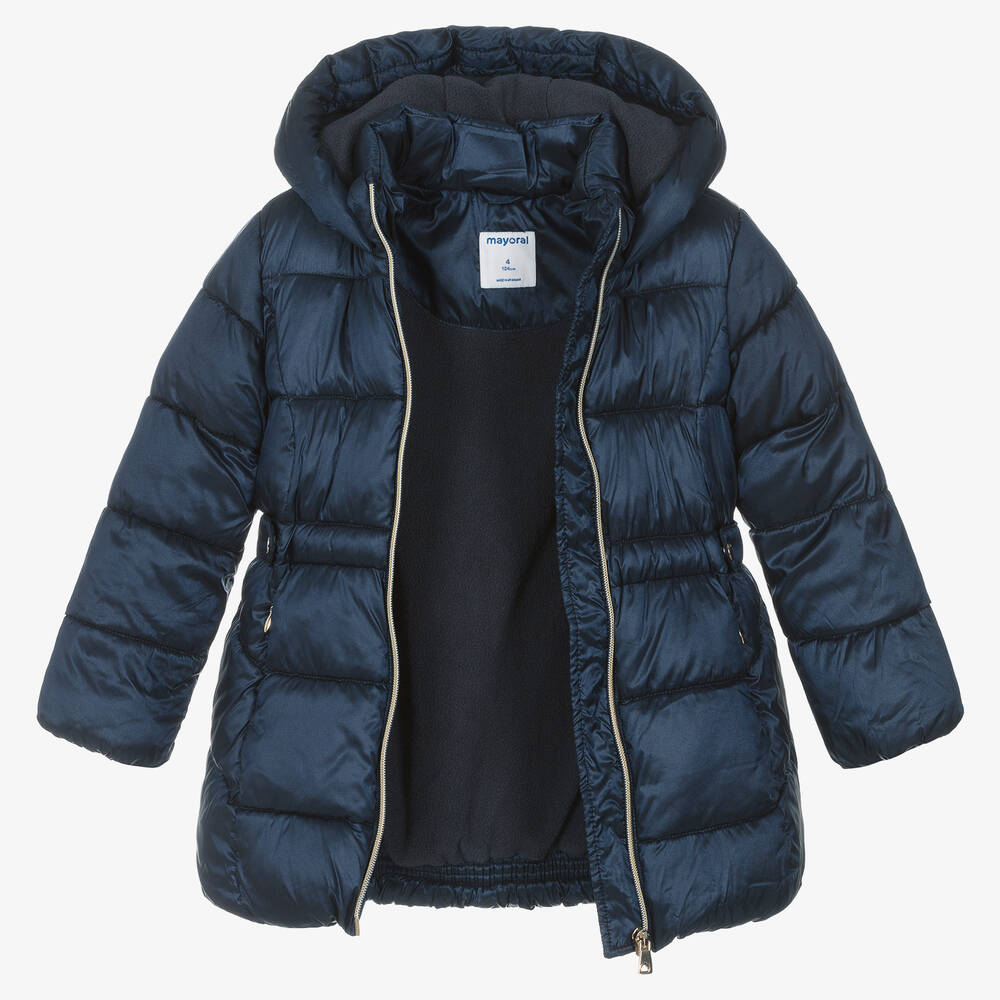 Mayoral - Girls Navy Blue Hooded Puffer Coat | Childrensalon